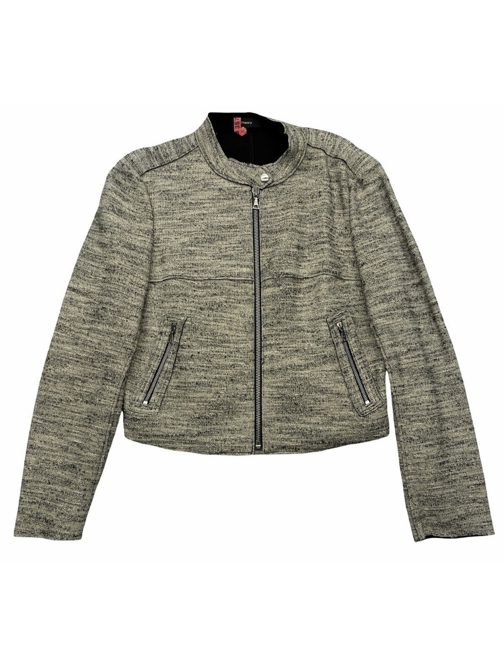 Theory Bavewick Tweed Textured Moto Zip Jacket Grey Size L
